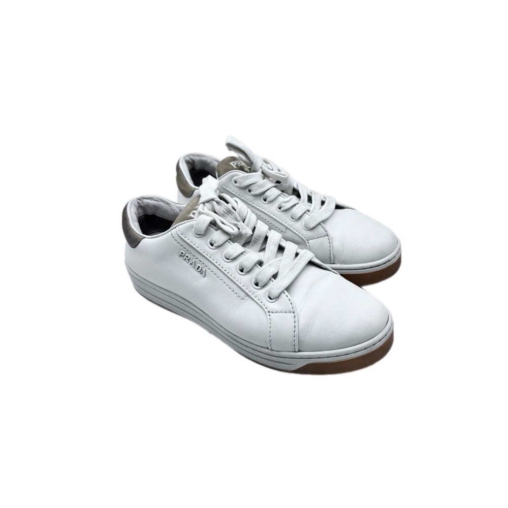 LUXURY PRADA DOWNTOWN SNEAKERS SHOES  BEIGE SUEDE Size 36